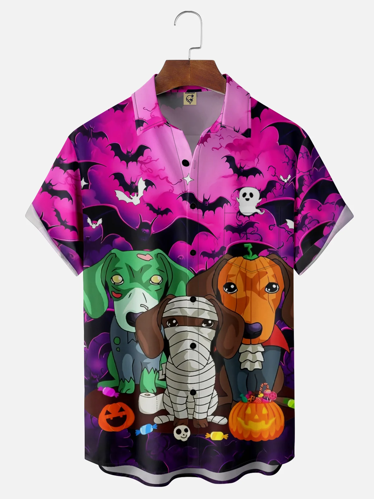 Moisture Wicking Halloween Pumpkin Bat Dog Hawaiian Shirt