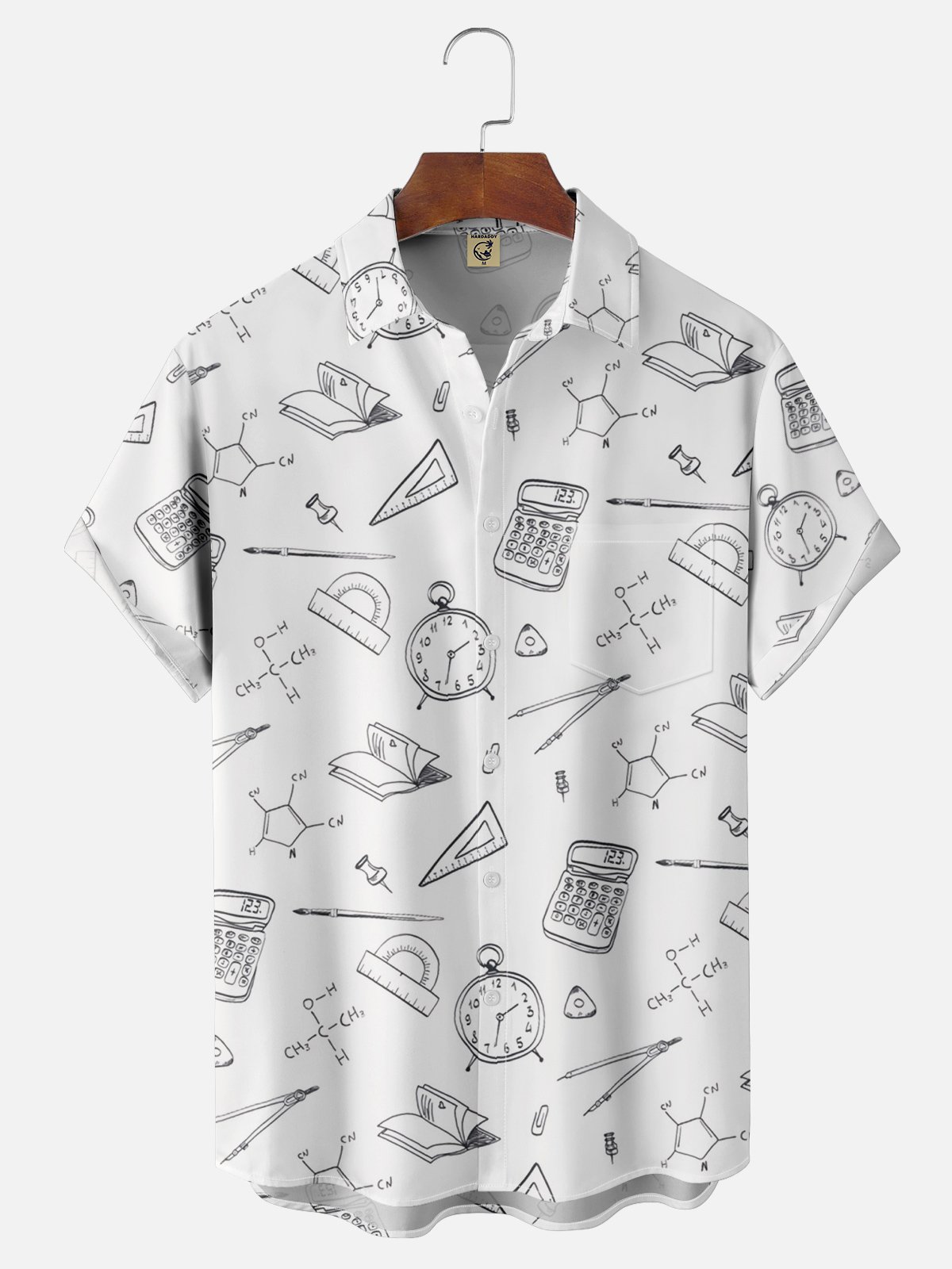 Moisture-wicking Back to School Day Fun Illustration Chest Pocket Hawaiian Shirt