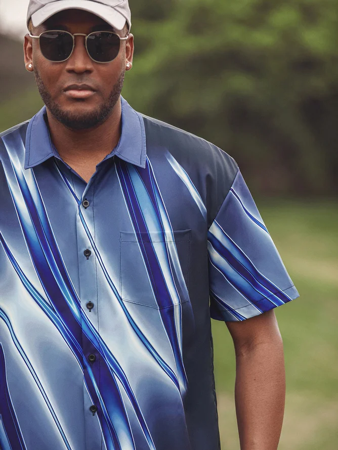 Tall Size Moisture-wicking Gradient Color Chest Pocket Hawaiian Shirt