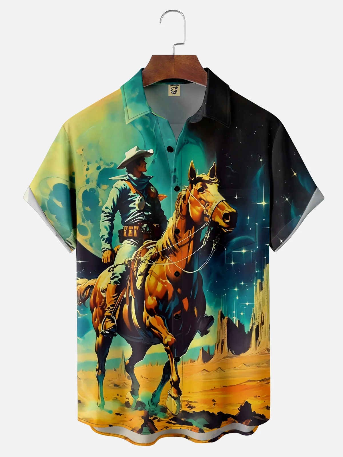 Moisture Wicking Space Western Cowboy Hawaiian Shirt