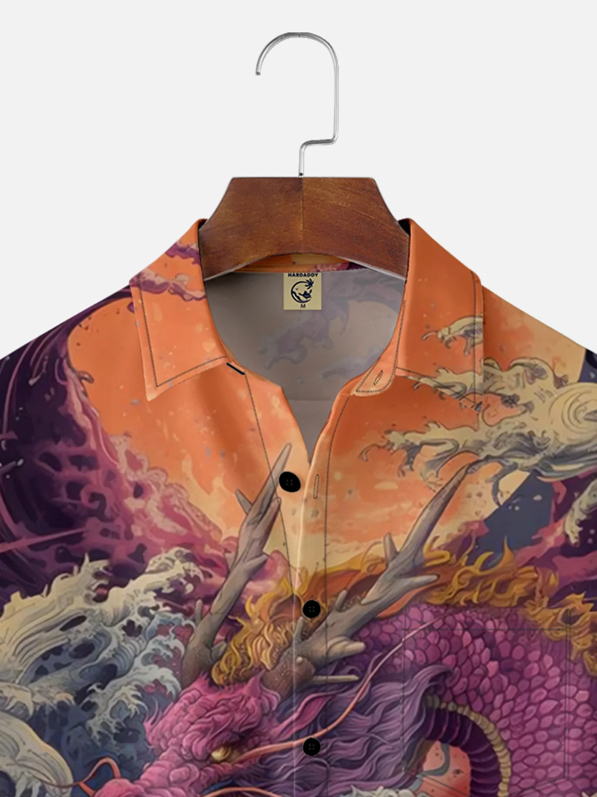 Moisture-wicking Purple Dragon Art Painting Chest Pocket Hawaiian Shirt