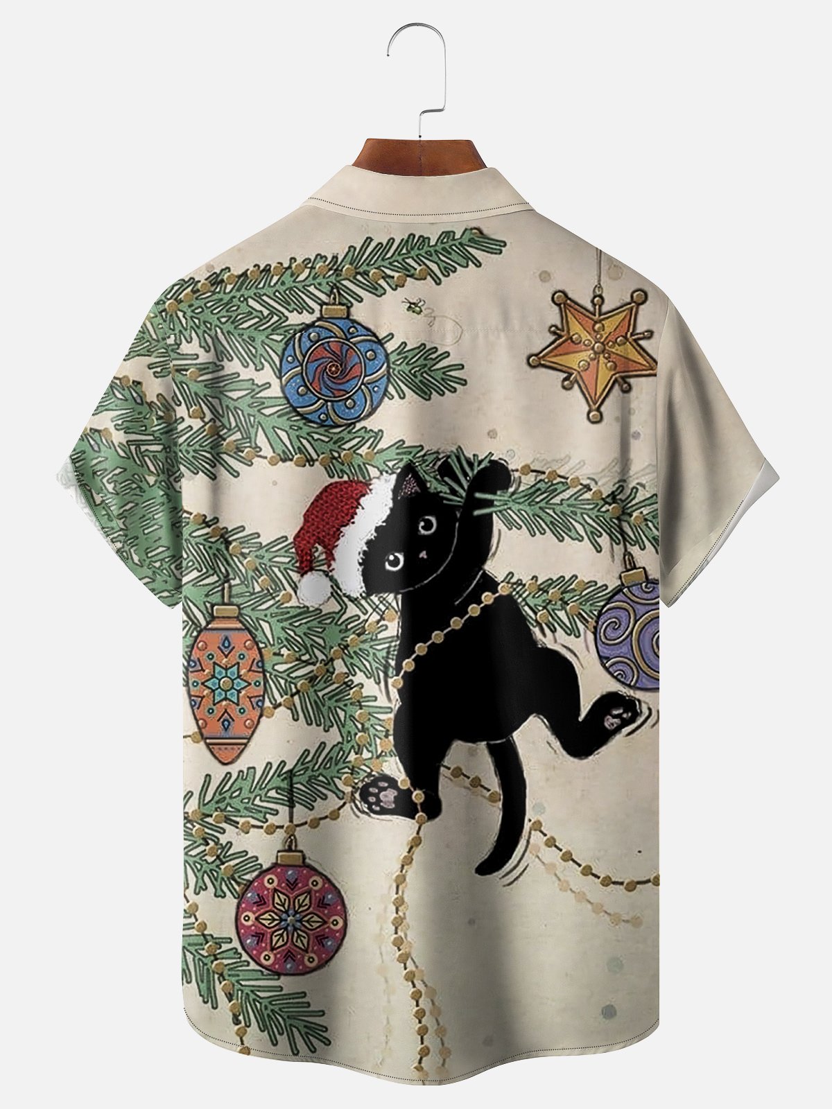 Moisture-wicking Christmas Funny Black Cat Chest Pocket Hawaiian Shirt