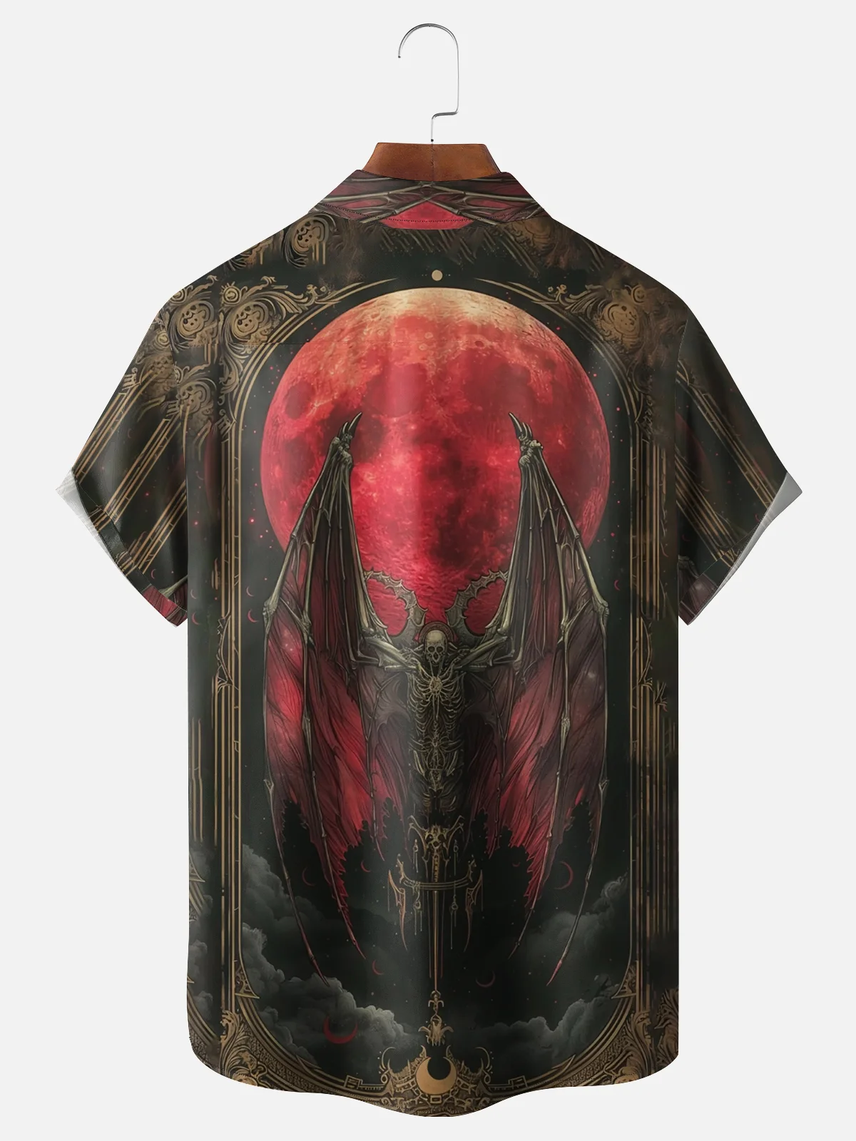 Moisture-wicking Halloween Vintage Demon Art Illustration Chest Pocket Hawaiian Shirt