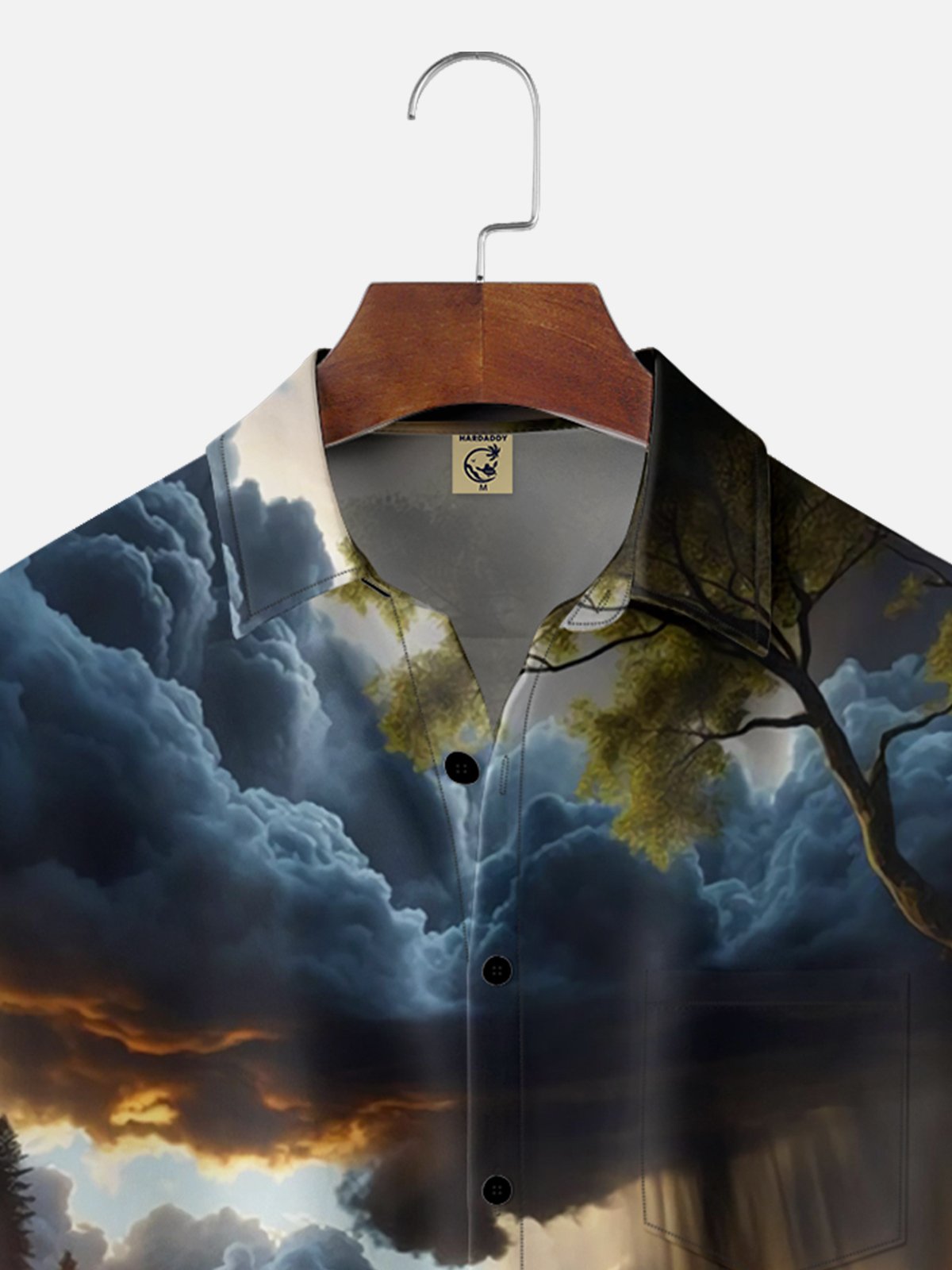 Moisture-wicking Sunset Rainstorm Scenery Chest Pocket Hawaiian Shirt