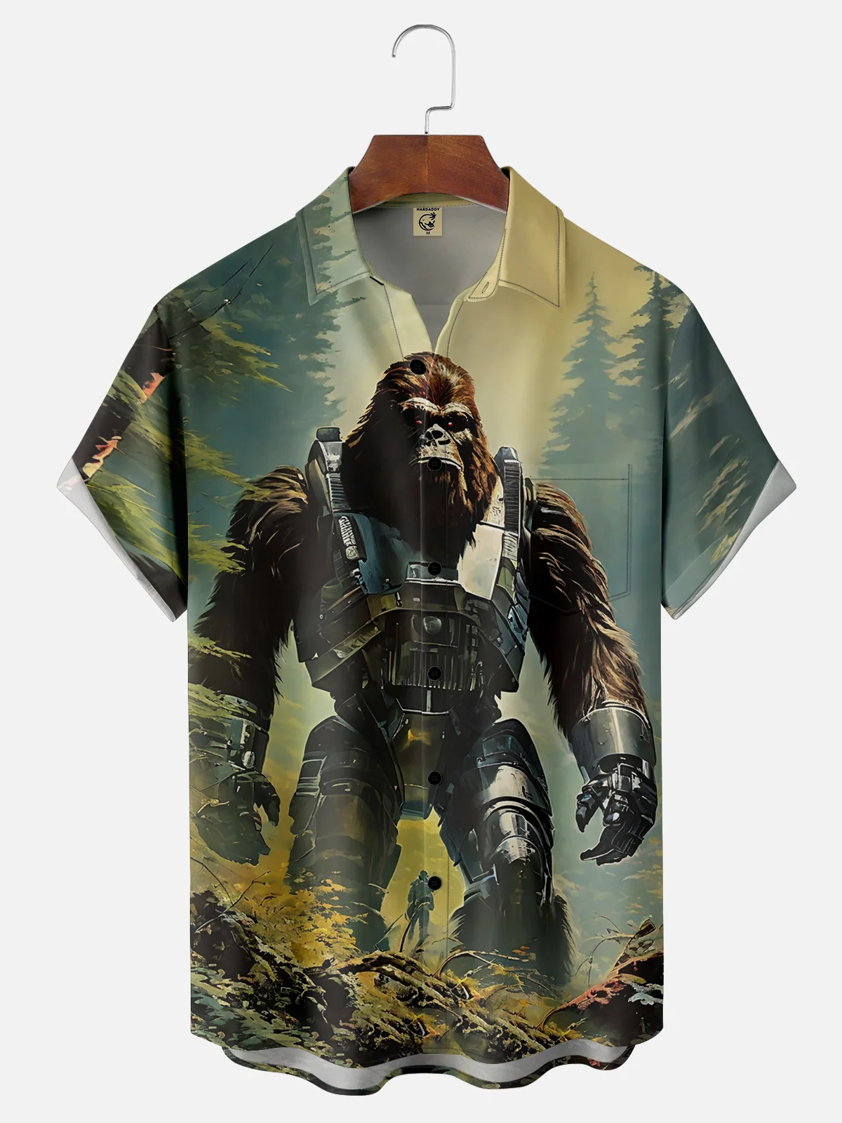 Moisture-wicking Super Robot Bigfoot Chest Pocket Hawaiian Shirt