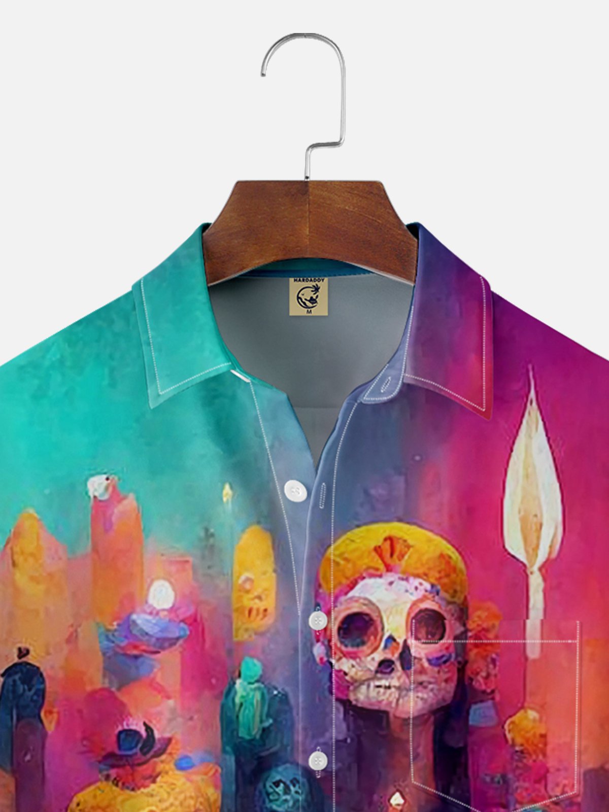 Moisture-wicking Day Of The Dead Skeleton Art Painting Chest Pocket Hawaiian Shirt