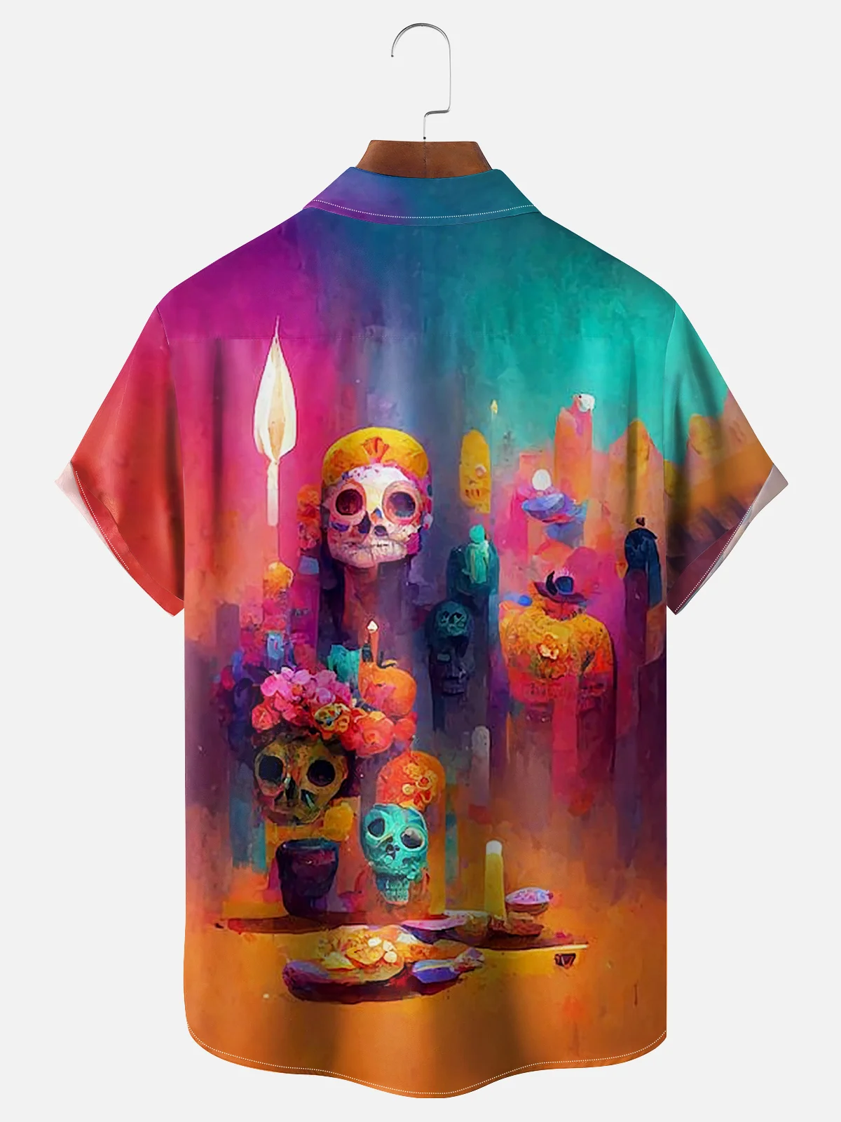 Moisture-wicking Day Of The Dead Skeleton Art Painting Chest Pocket Hawaiian Shirt