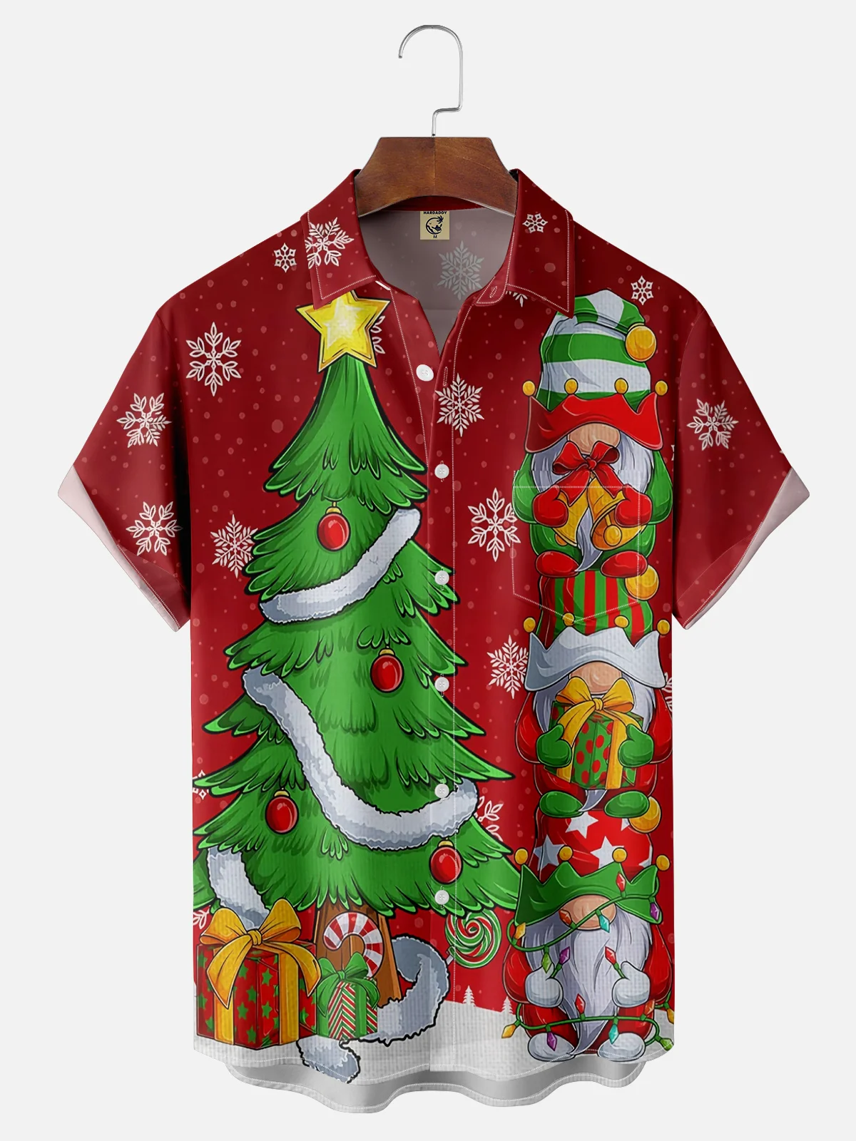 Moisture Wicking Christmas Gnome Chest Pocket Hawaiian Shirt