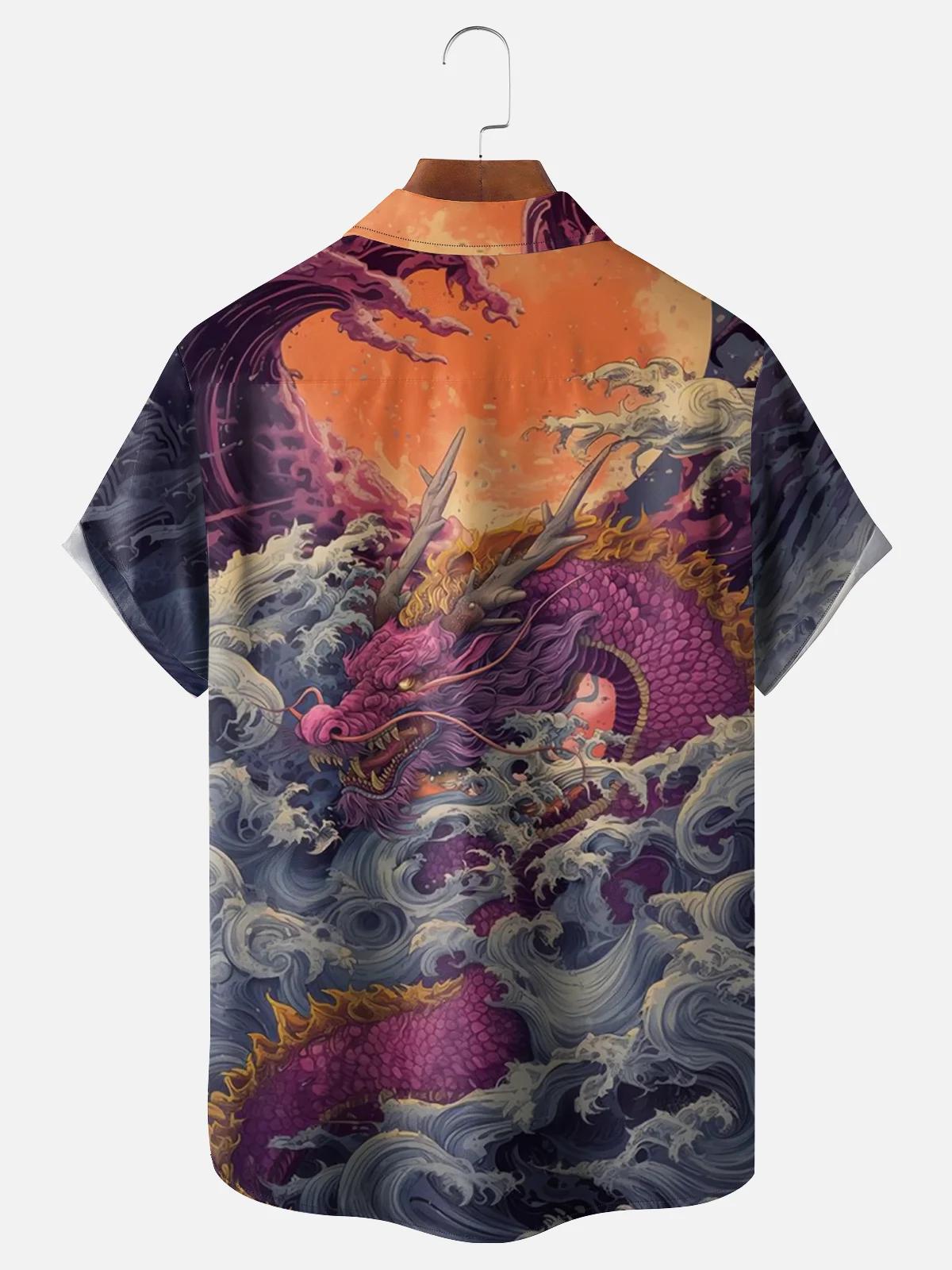 Moisture-wicking Purple Dragon Art Painting Chest Pocket Hawaiian Shirt