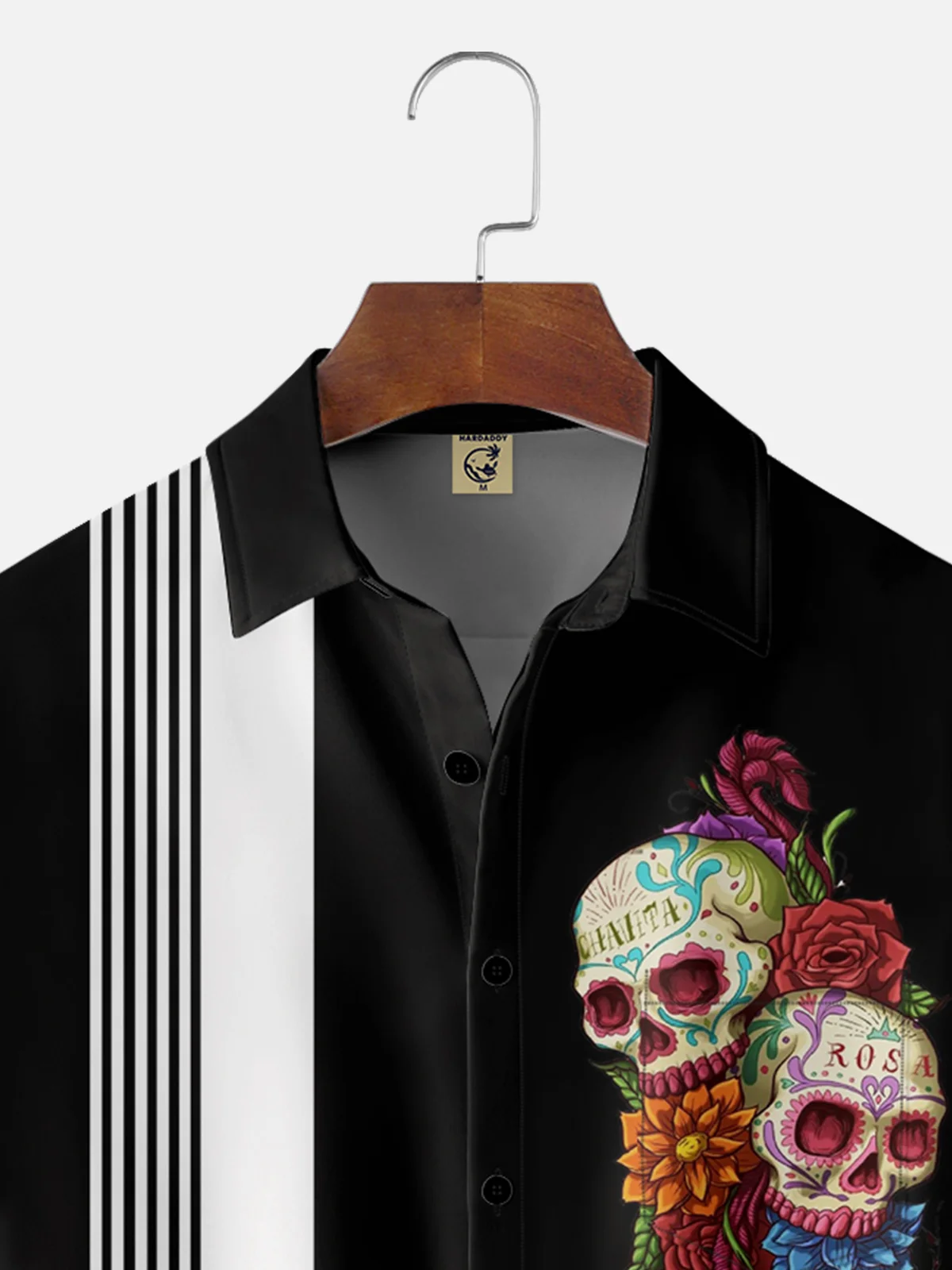 Moisture-wicking Day of the Dead Skeleton Chest Pocket Bowling Shirt