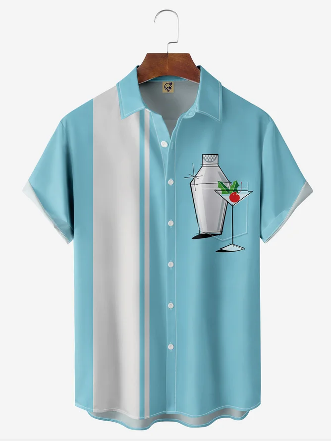 Tall Size Moisture-wicking Cocktail Chest Pocket Bowling Shirt