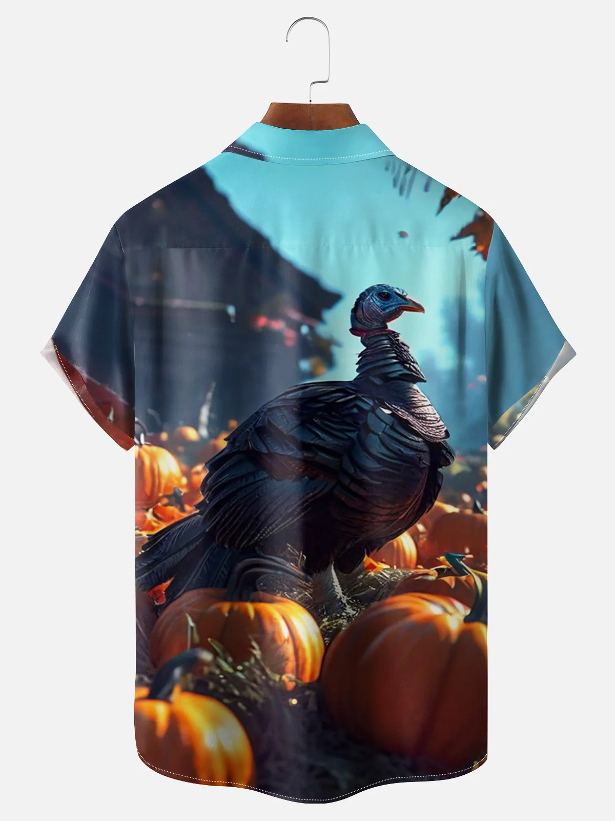 Moisture-wicking Thanksgiving Turkey In A Pumpkin Pile Chest Pocket Hawaiian Shirt