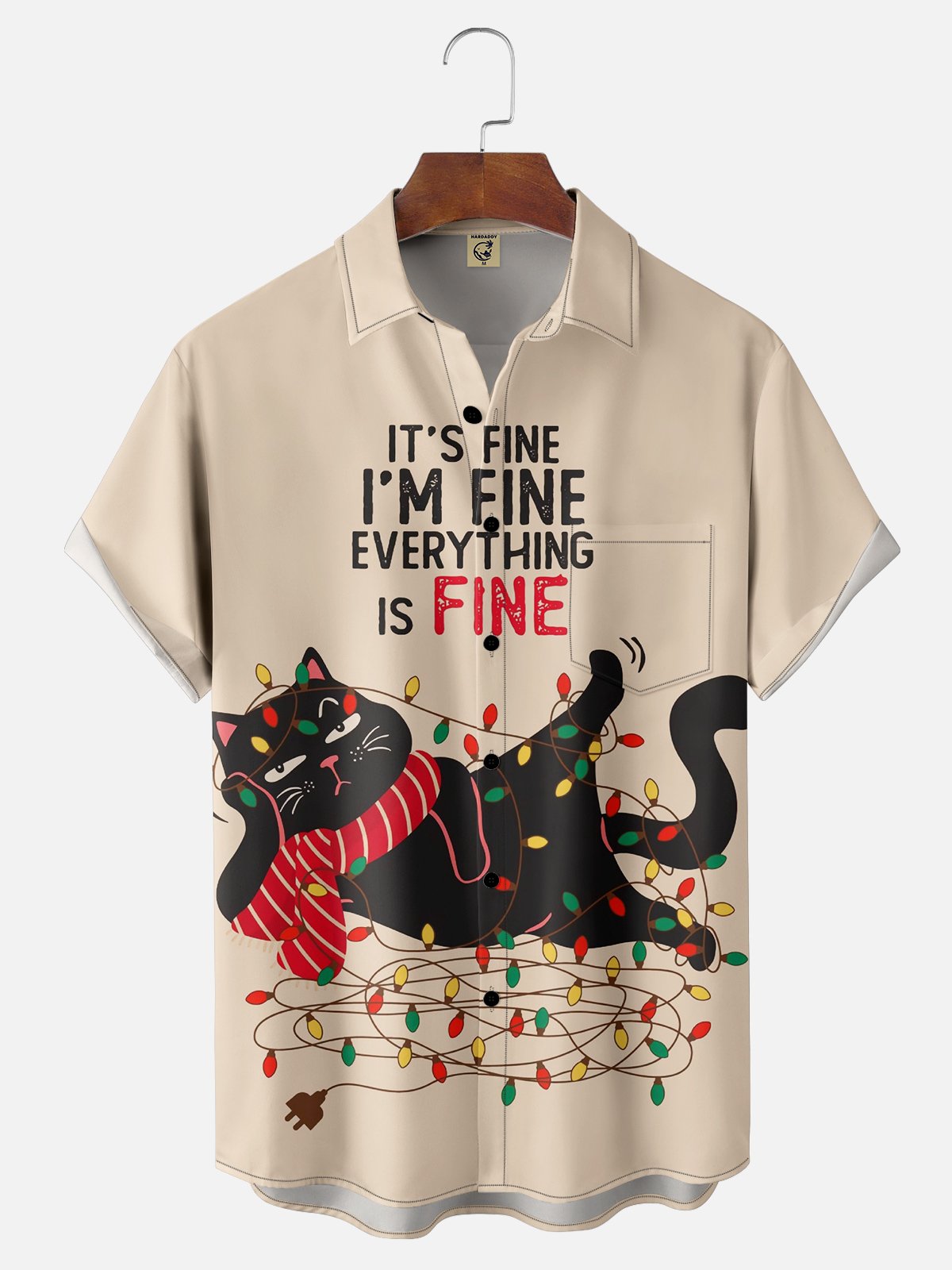 Moisture-wicking Christmas Lights Im Fine Cat Chest Pocket Casual Shirt