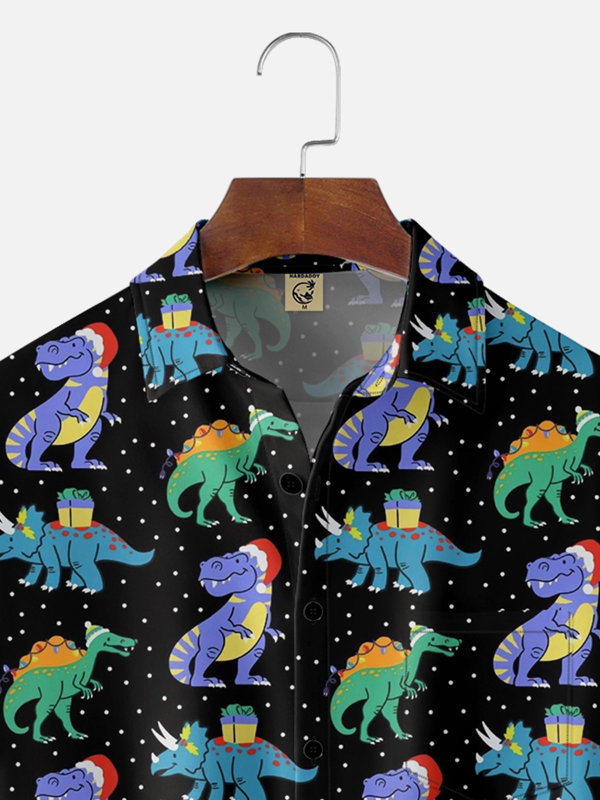 Moisture-wicking Christmas Dinosaur Chest Pocket Hawaiian Shirt