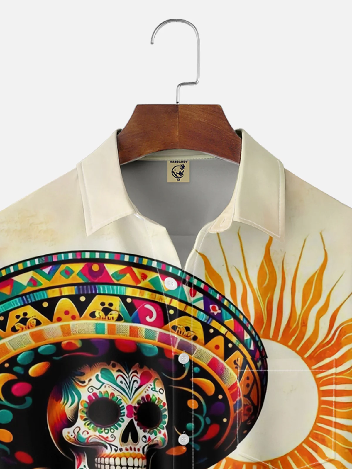 Moisture-wicking Day of the Dead Sombrero Guitar Player Chest Pocket Casual Shirt