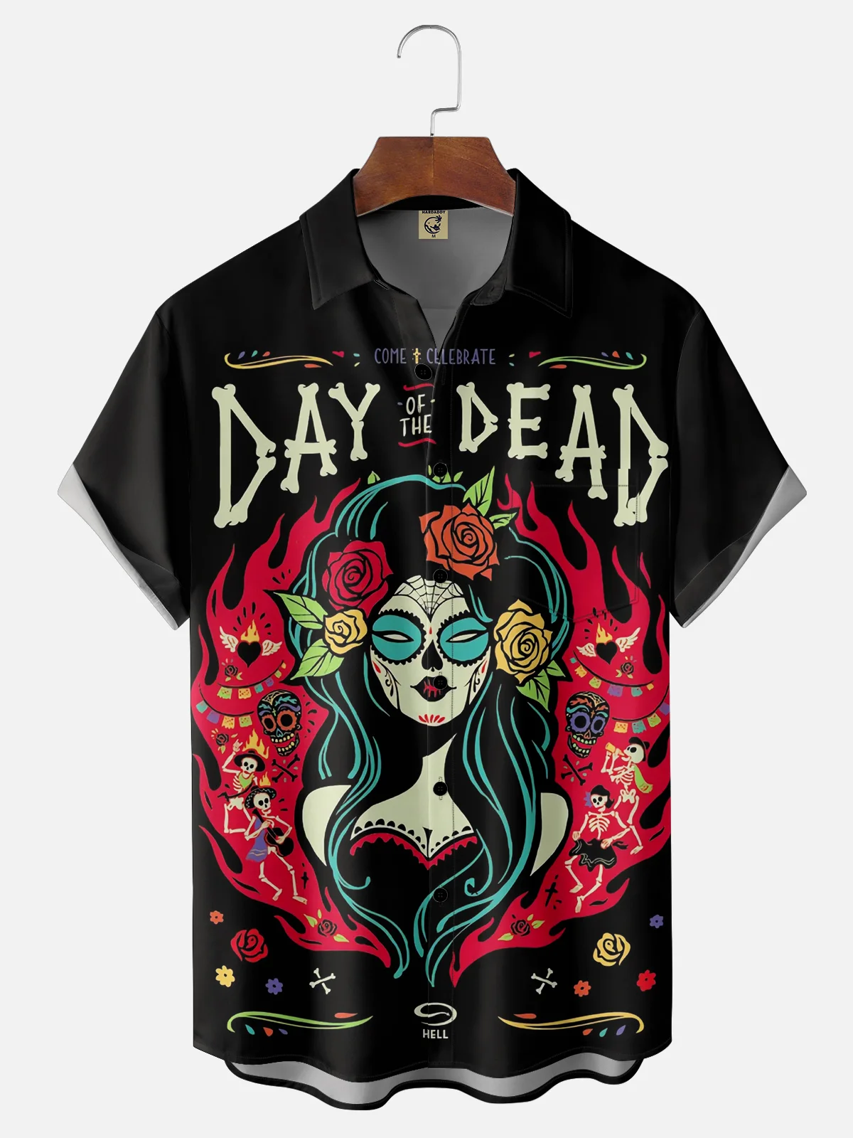 Moisture-wicking Day of the Dead Chest Pocket Casual Shirt