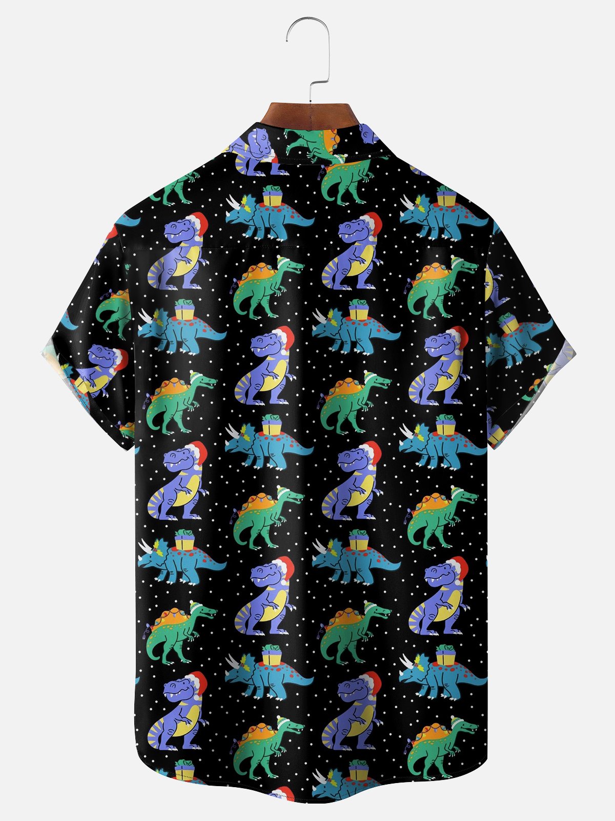 Moisture-wicking Christmas Dinosaur Chest Pocket Hawaiian Shirt