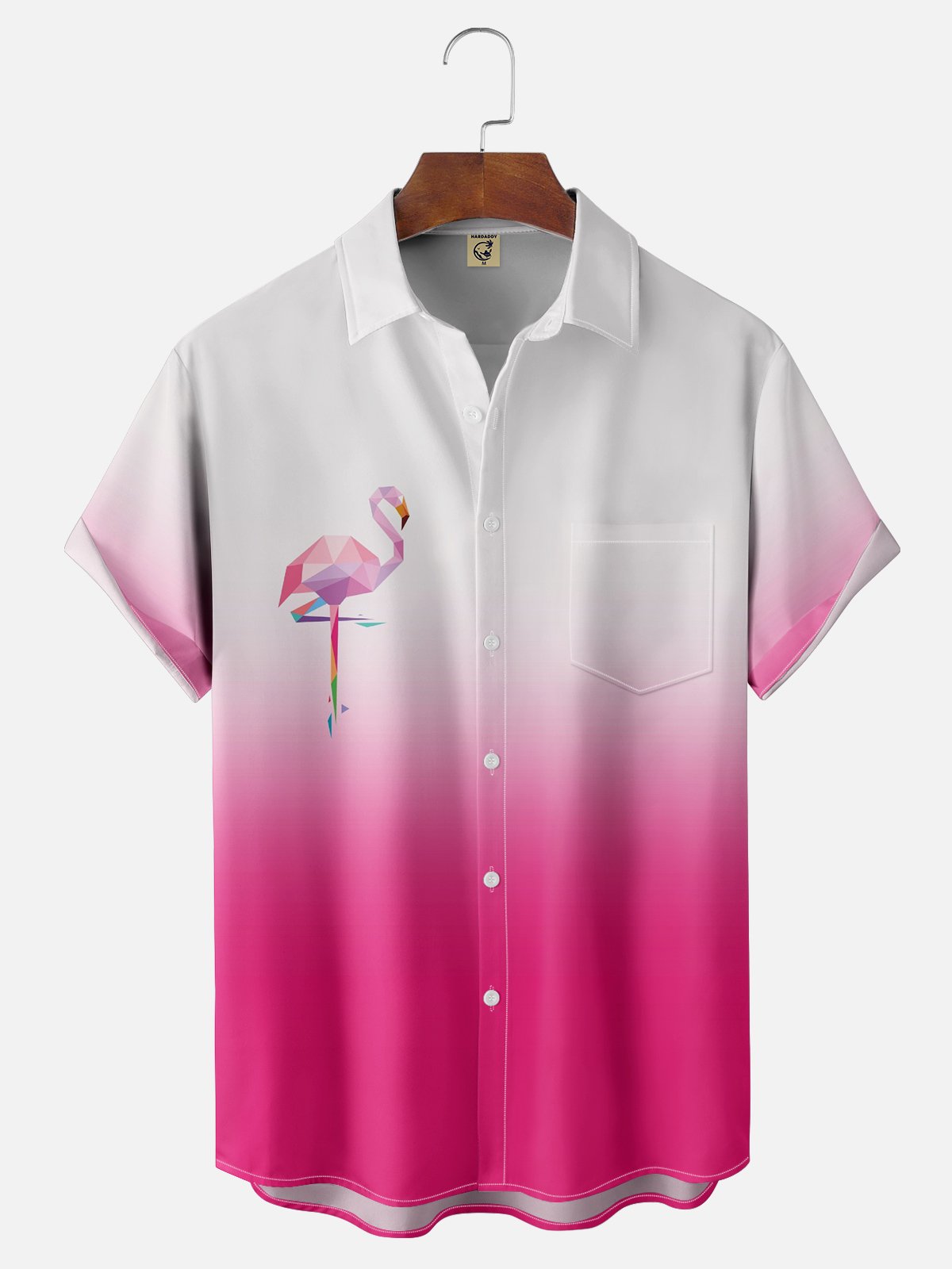 Ombre Flamingo Chest Pocket Short Sleeve Hawaiian Shirt