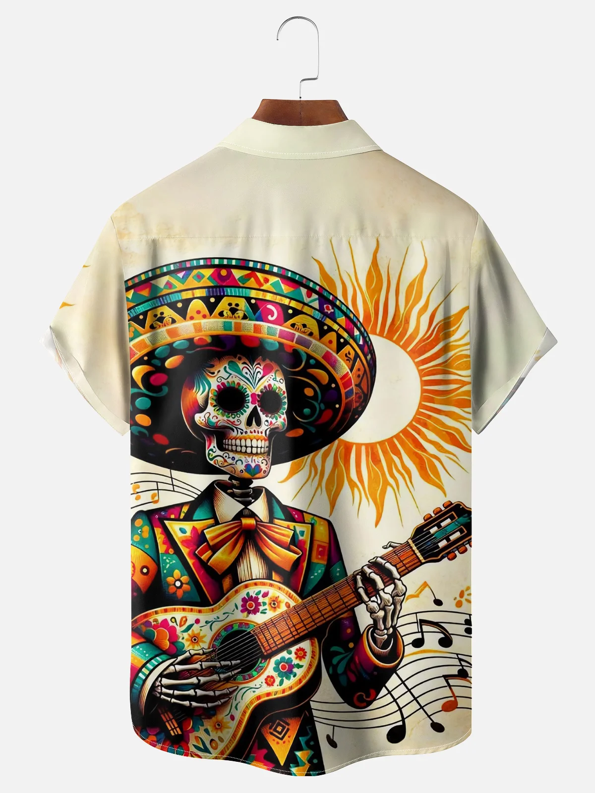 Moisture-wicking Day of the Dead Sombrero Guitar Player Chest Pocket Casual Shirt