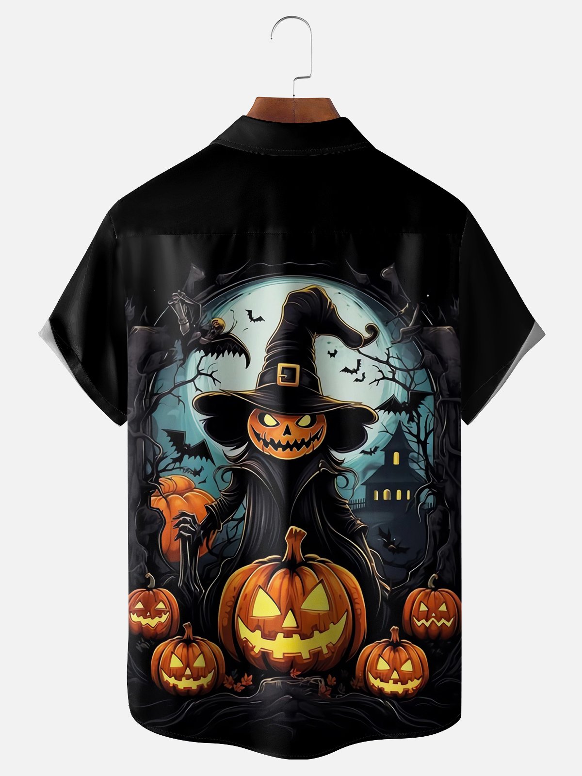 Moisture-wicking Halloween Pumpkin Chest Pocket Casual Shirt