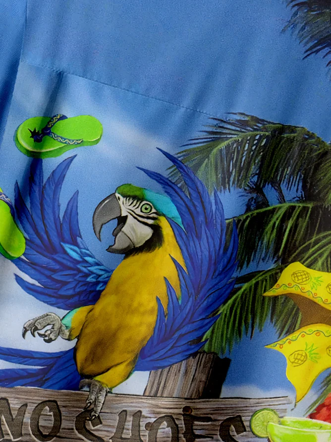 Tall Size Moisture Wicking Parrot Chest Pocket Hawaiian Shirt