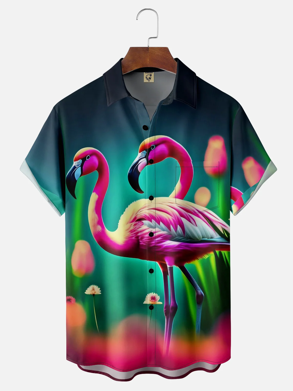 Moisture-wicking Flamingo Chest Pocket Hawaiian Shirt