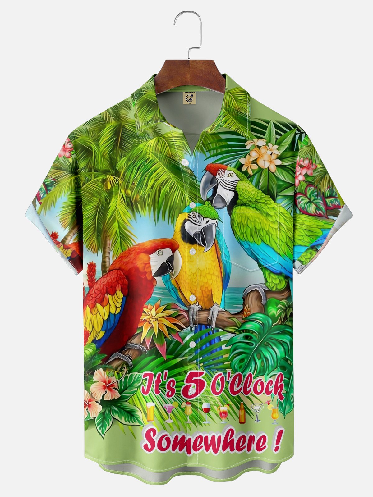 Moisture-wicking Its 5 o'clock somewhere Parrots Chest Pocket Hawaiian Shirt