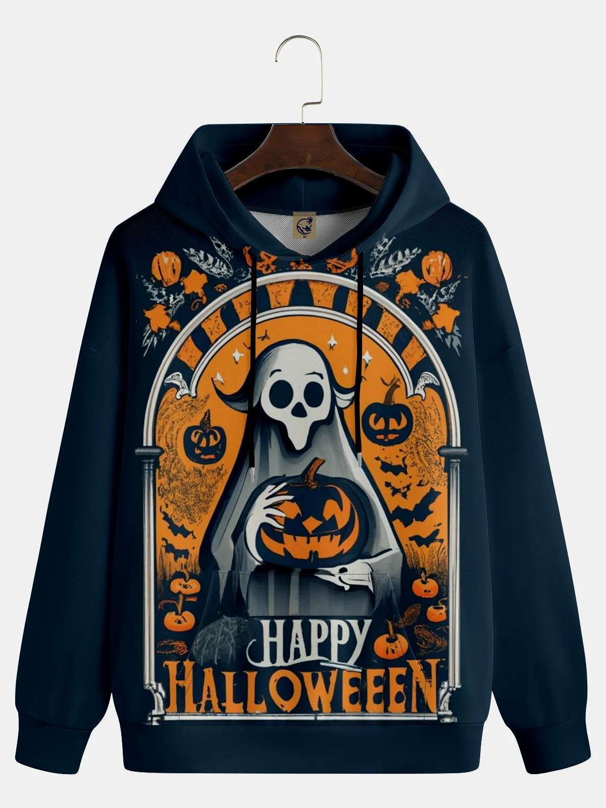 Halloween Skeleton Holding Pumpkin Hoodie Sweatshirt