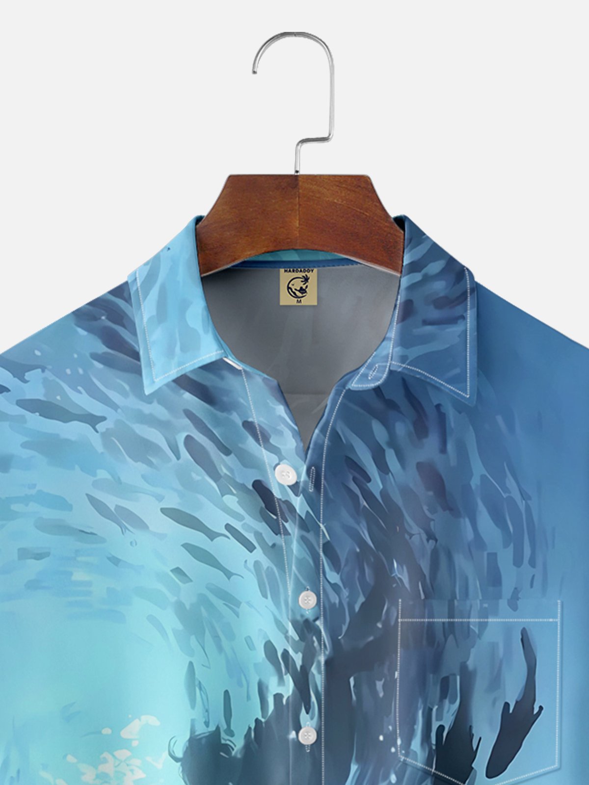 Moisture-wicking Dreamy Ocean Fish Chest Pocket Hawaiian Shirt