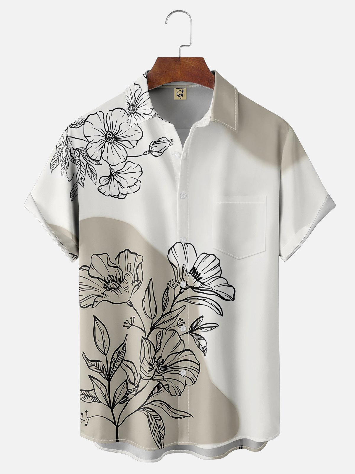 Moisture-wicking Flower Art Illustration Chest Pocket Hawaiian Shirt