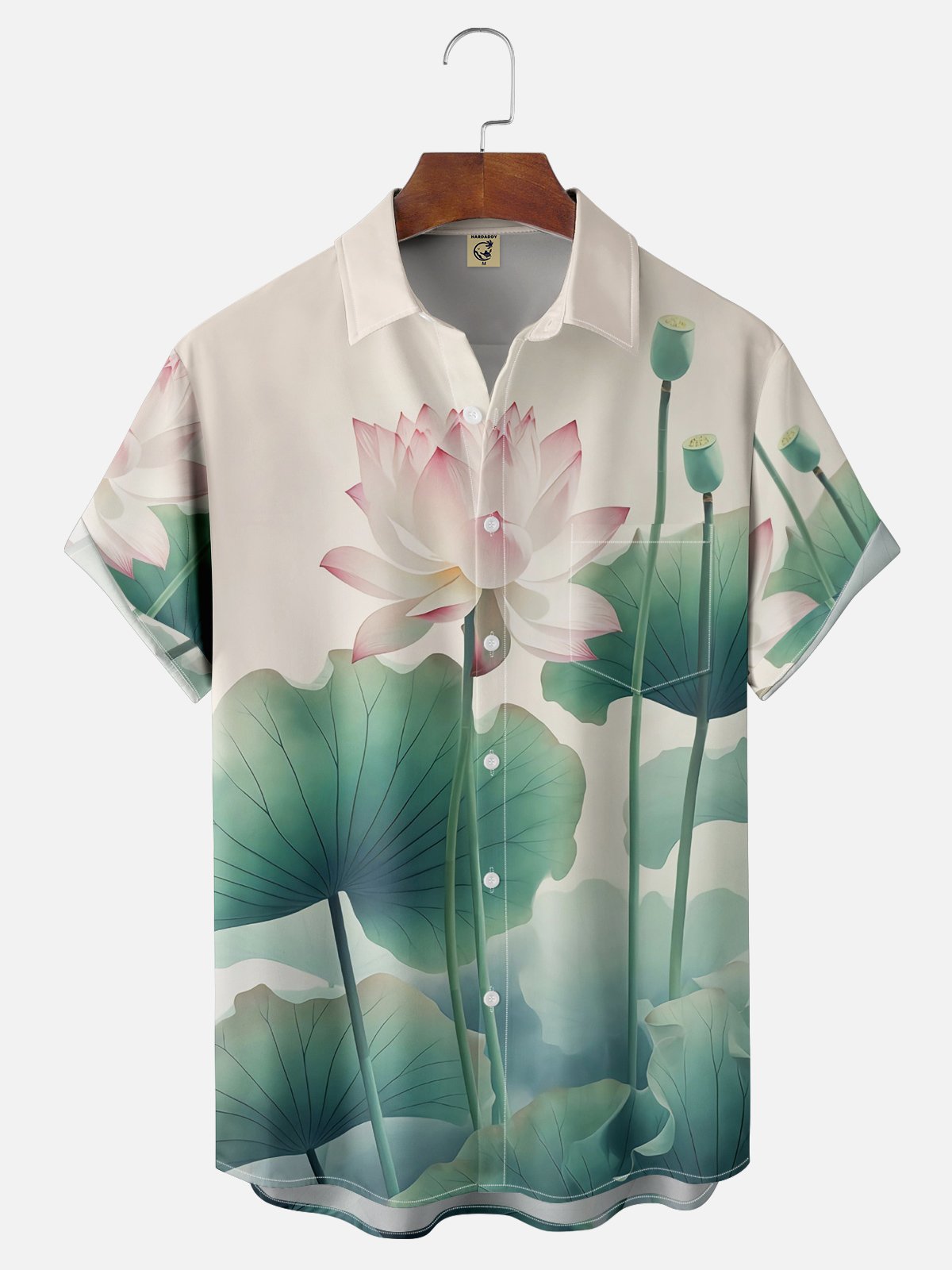 Moisture-wicking Lotas Leaf Chest Pocket Hawaiian Shirt