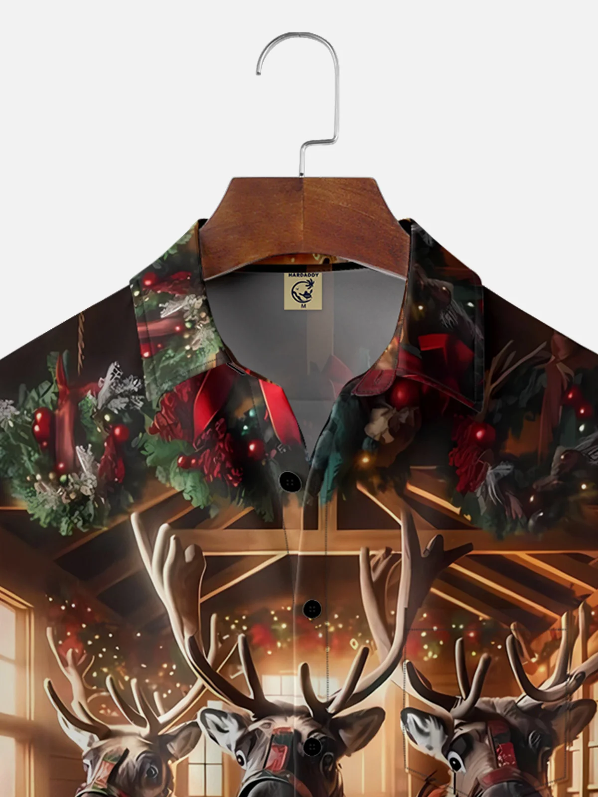 Moisture-wicking Christmas Reindeer Illustration Chest Pocket Hawaiian Shirt