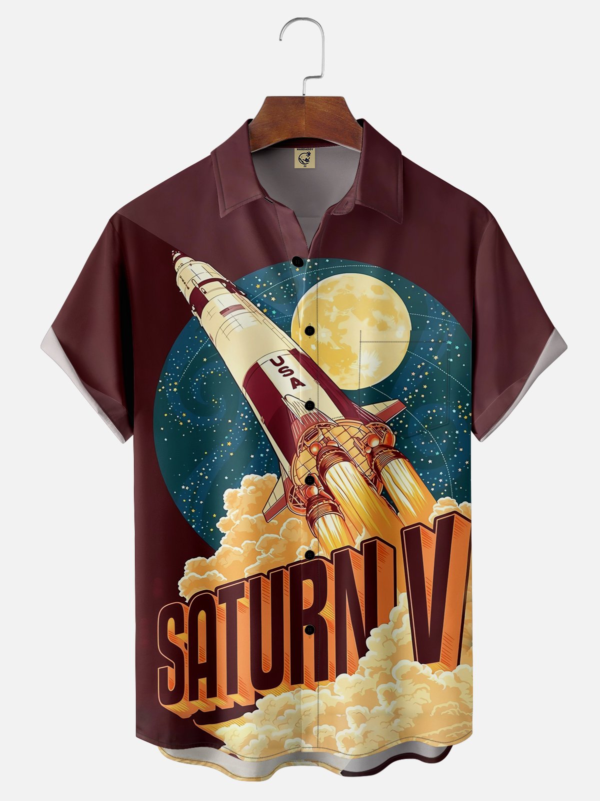 Moisture-wicking Rocket to Saturn Chest Pocket Hawaiian Shirt