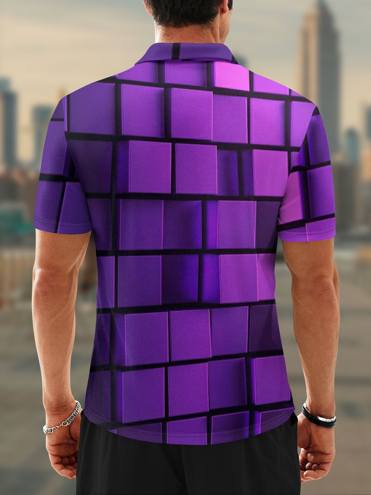 Moisture Wicking Golf Polo 3D Gradient Color Abstract Mechanical Geometry