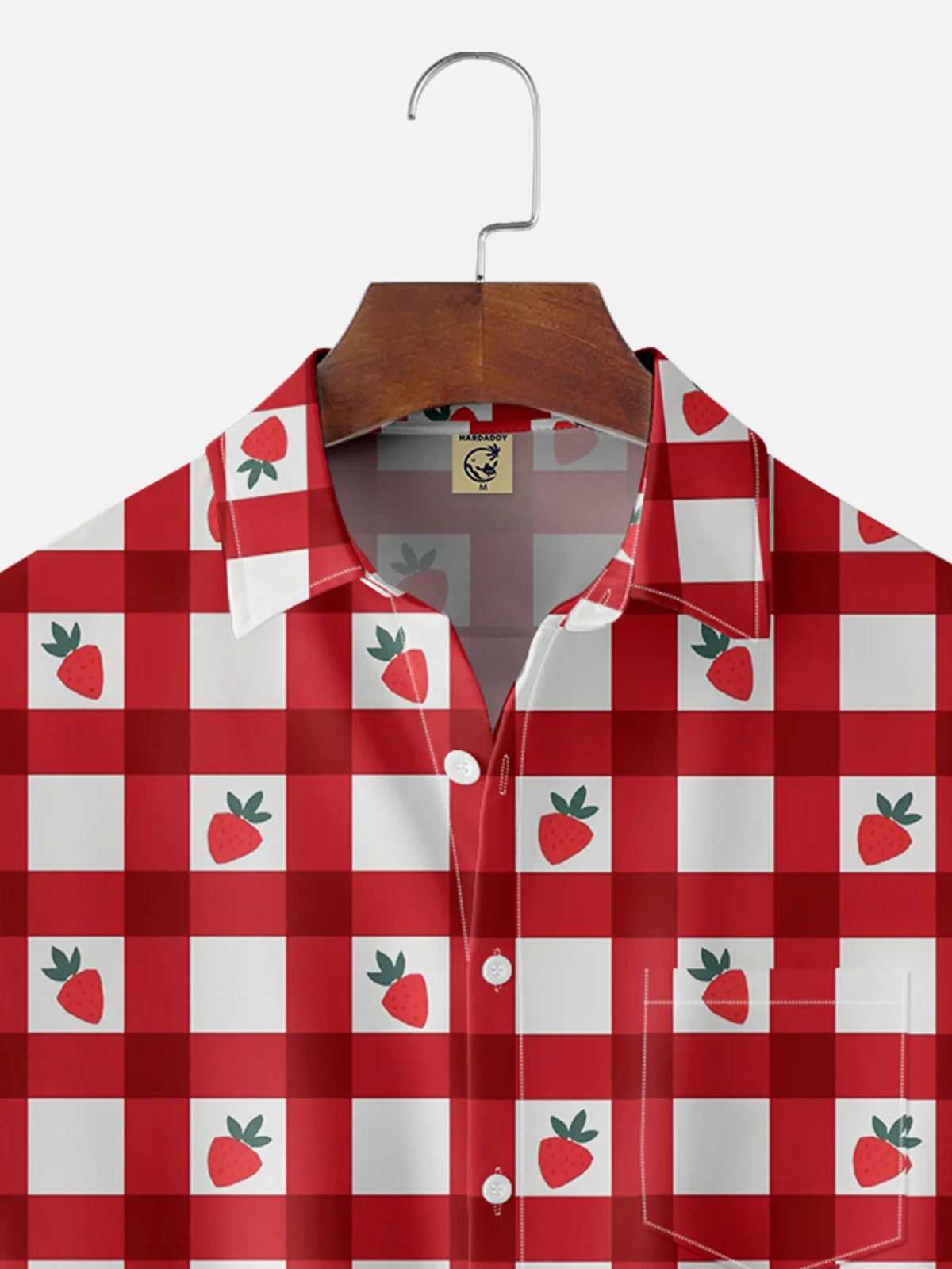 Moisture-wicking Plaid Strawberry Beer Festival Chest Pocket Hawaiian Shirt