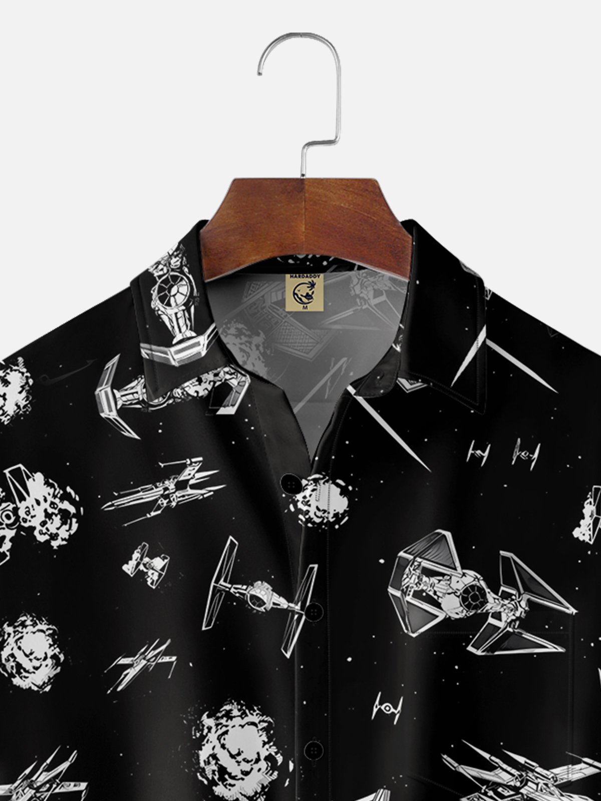 Moisture-wicking Spaceship Wars Chest Pocket Hawaiian Shirt