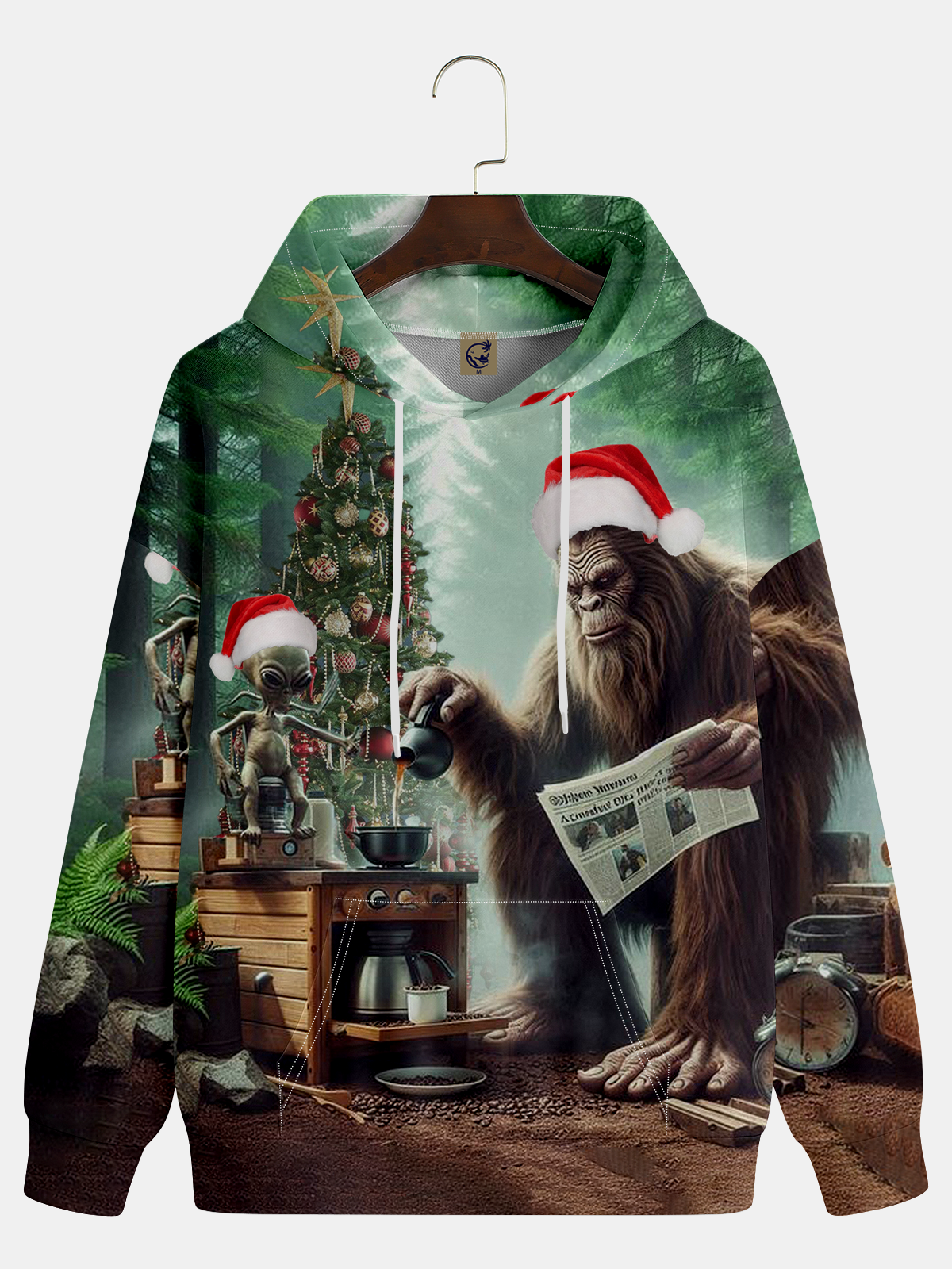 Bigfoot and Alien Christmas Afternoon Tea Hoodie Sweatshirt