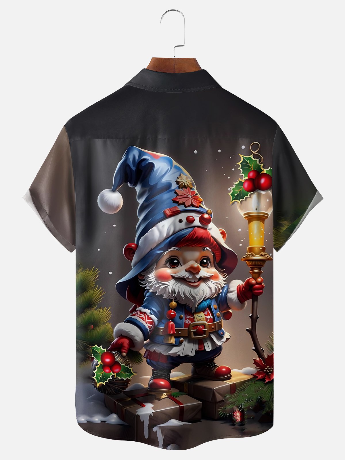 Moisture-wicking Christmas Gnome Chest Pocket Hawaiian Shirt