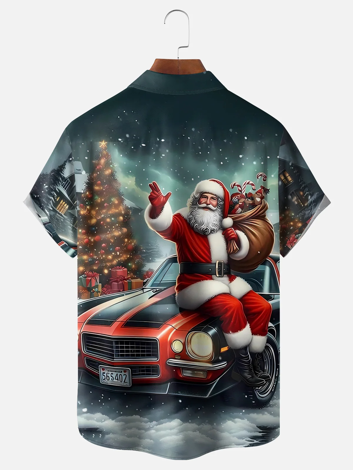 Moisture-wicking Santa Claus driving a sports car Chest Pocket Hawaiian Shirt