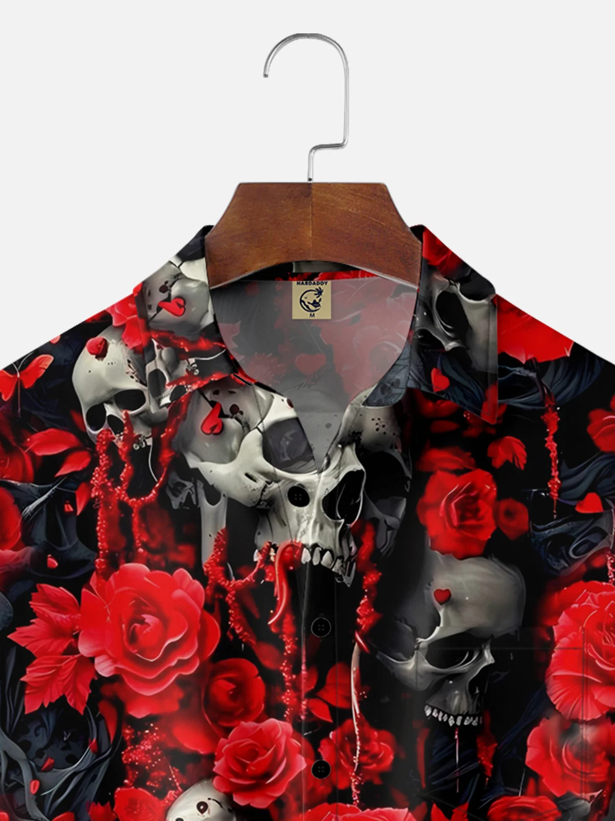 Moisture-wicking Rose Skull Chest Pocket Hawaiian Shirt