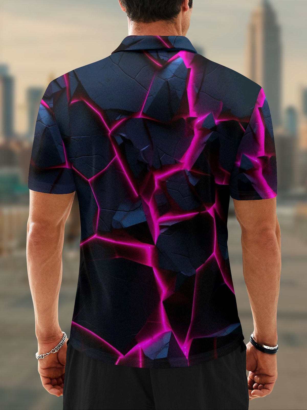 Moisture Wicking Golf Polo 3D Gradient Color Abstract Mechanical Geometry