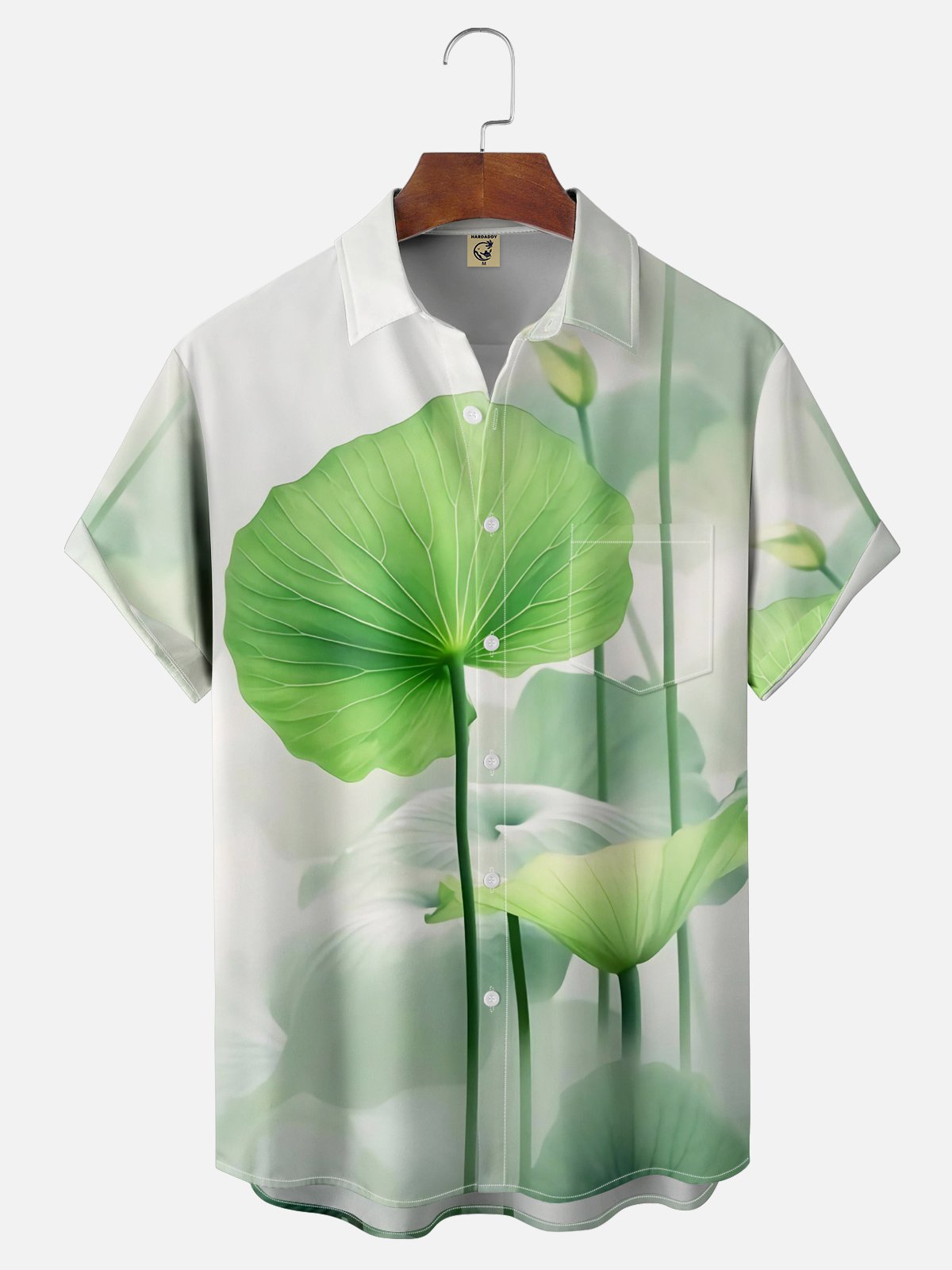 Moisture-wicking Lotas Leaf Chest Pocket Hawaiian Shirt