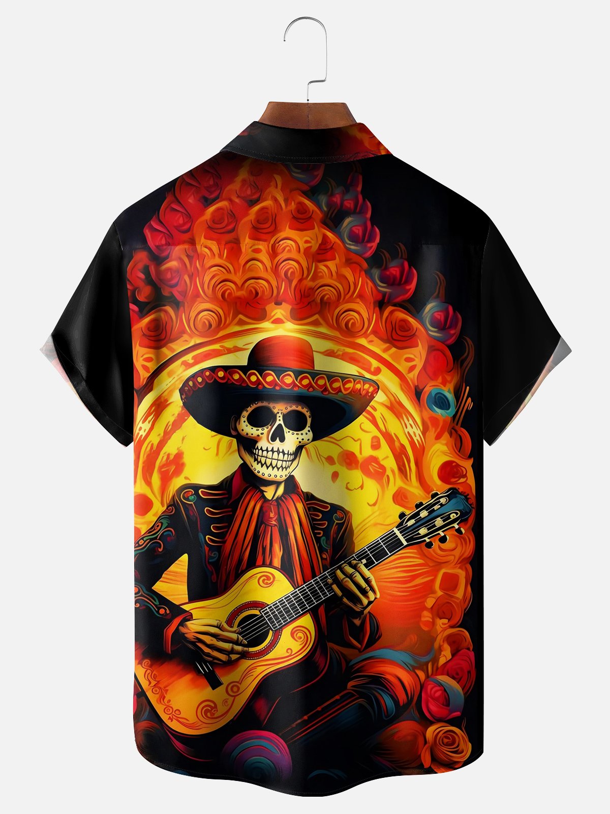 Moisture-wicking Day of the Dead Guitar Chest Pocket Casual Shirt