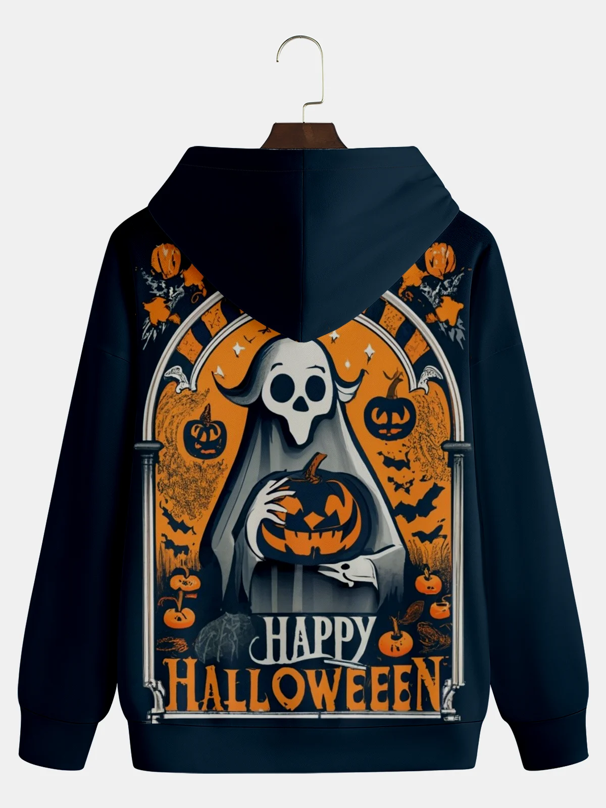 Halloween Skeleton Holding Pumpkin Hoodie Sweatshirt