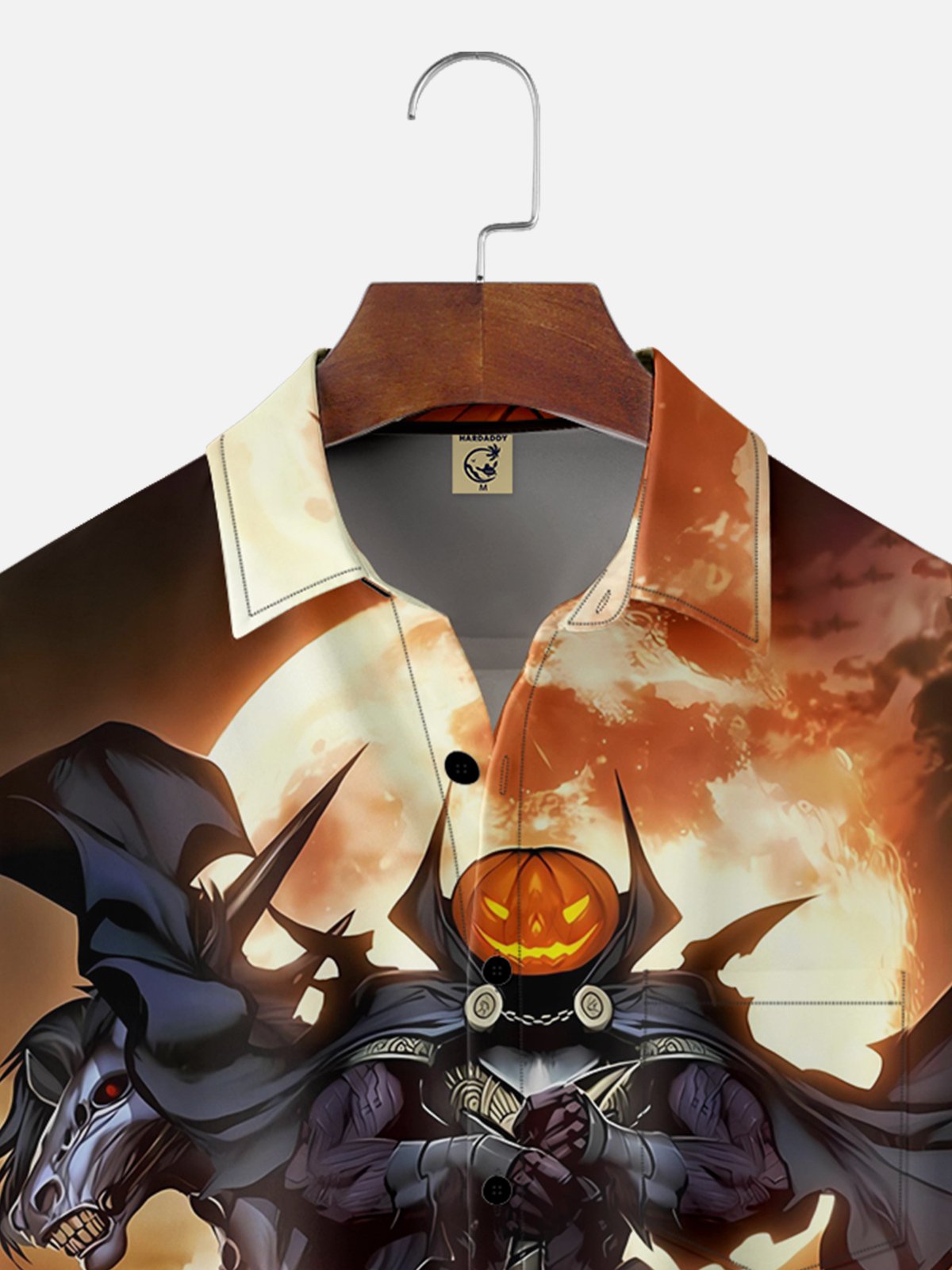 Moisture-wicking Halloween Headless Horseman Art Illustration Chest Pocket Hawaiian Shirt