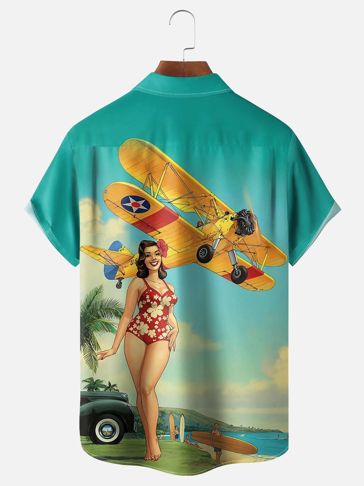 Moisture-wicking Airforce Biplane Beauty Chest Pocket Hawaiian Shirt