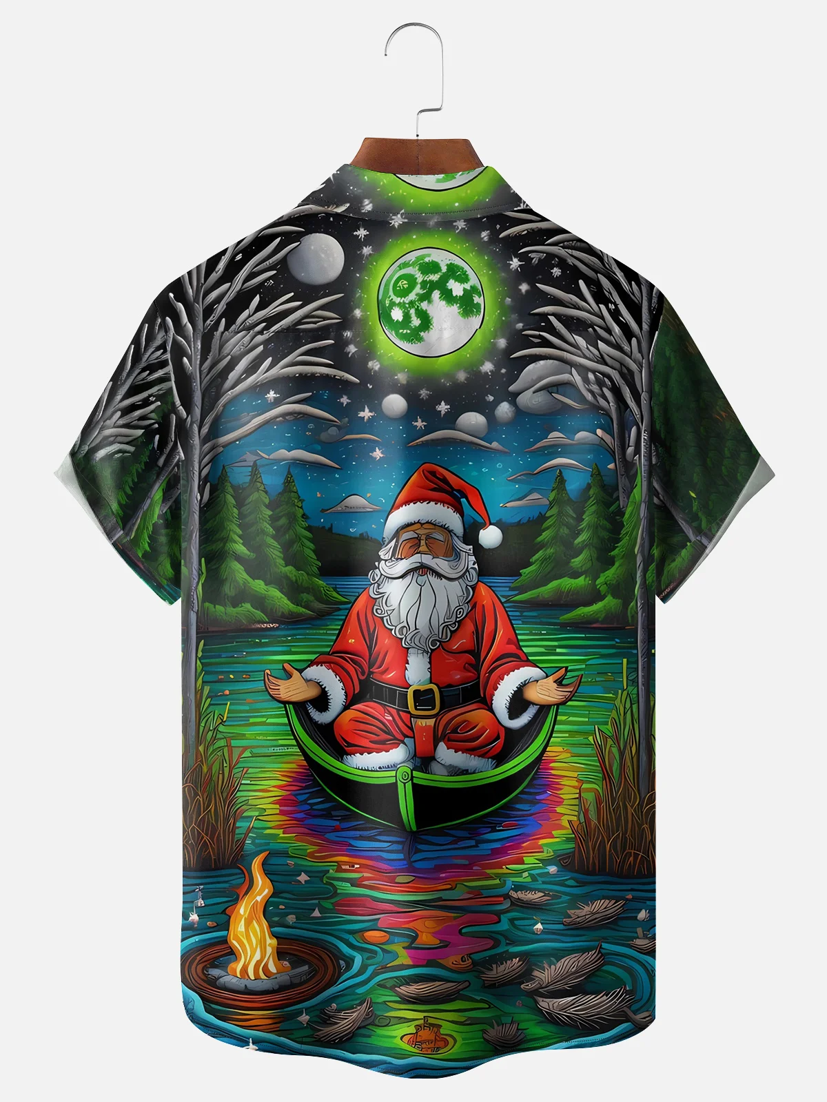 Moisture-wicking Santa's Meditation Chest Pocket Hawaiian Shirt