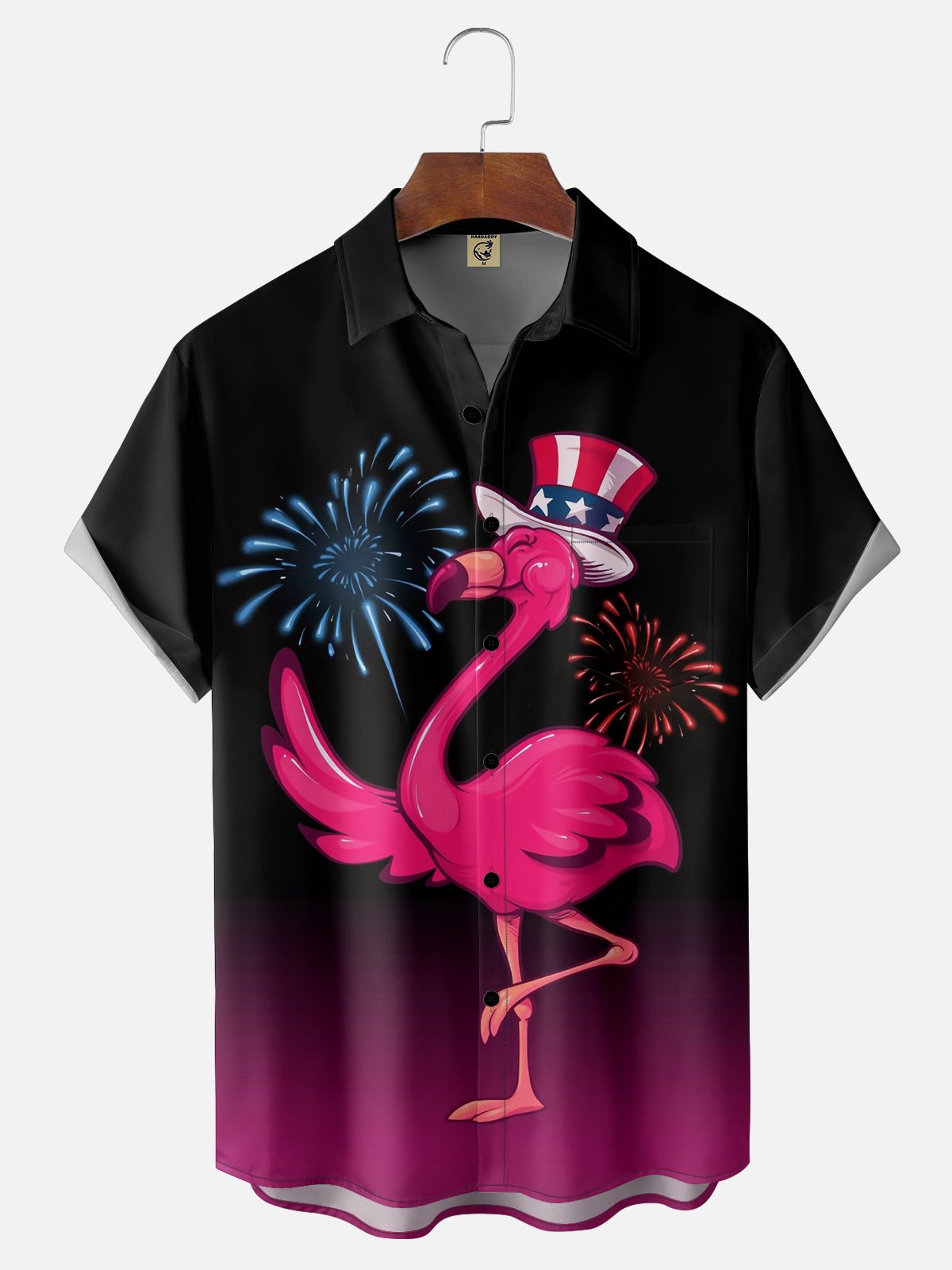 Moisture-wicking Flamingo Chest Pocket Hawaiian Shirt