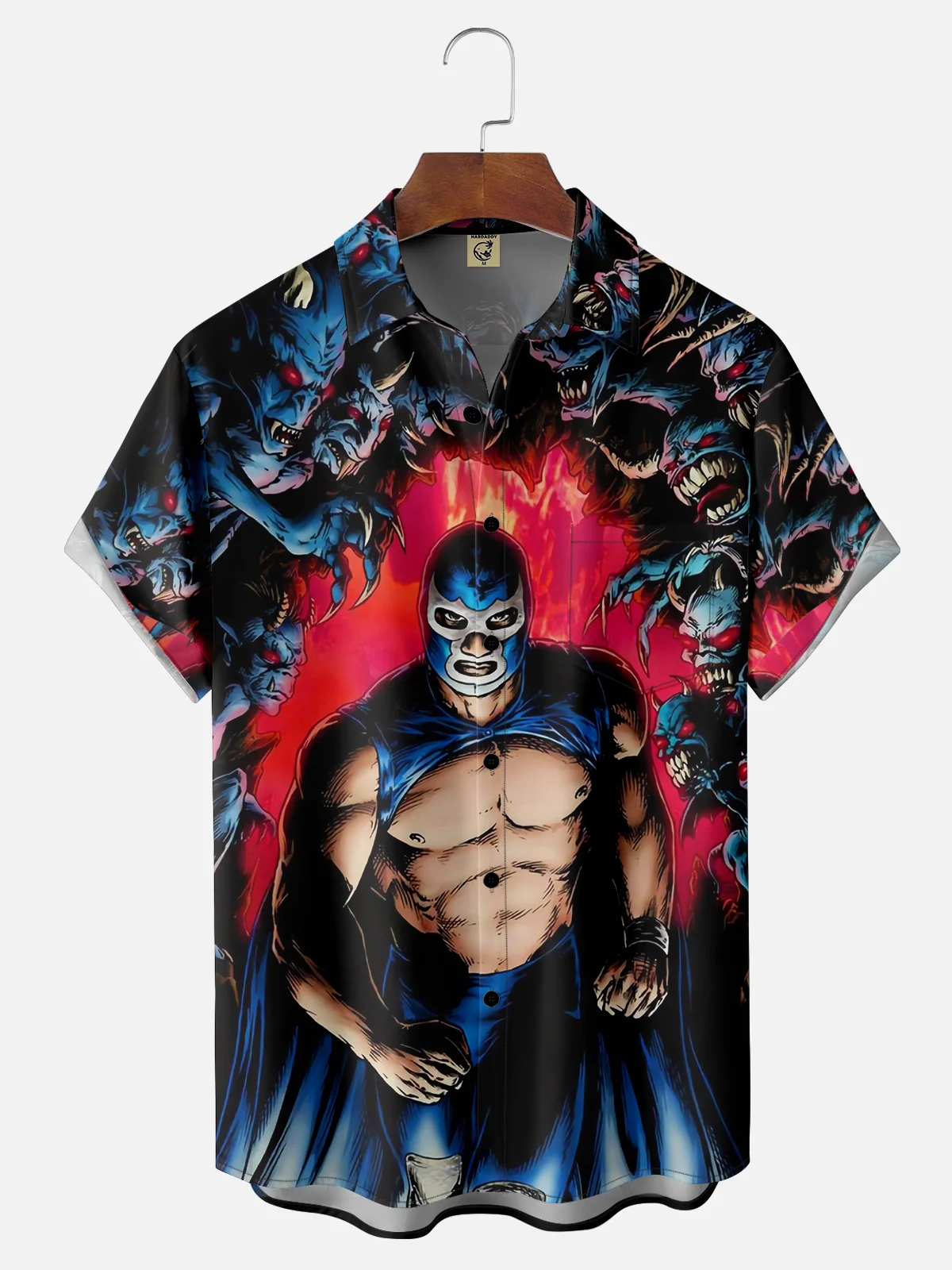 Moisture-wicking Mexican Wrestling Lucha Libre Chest Pocket Hawaiian Shirt