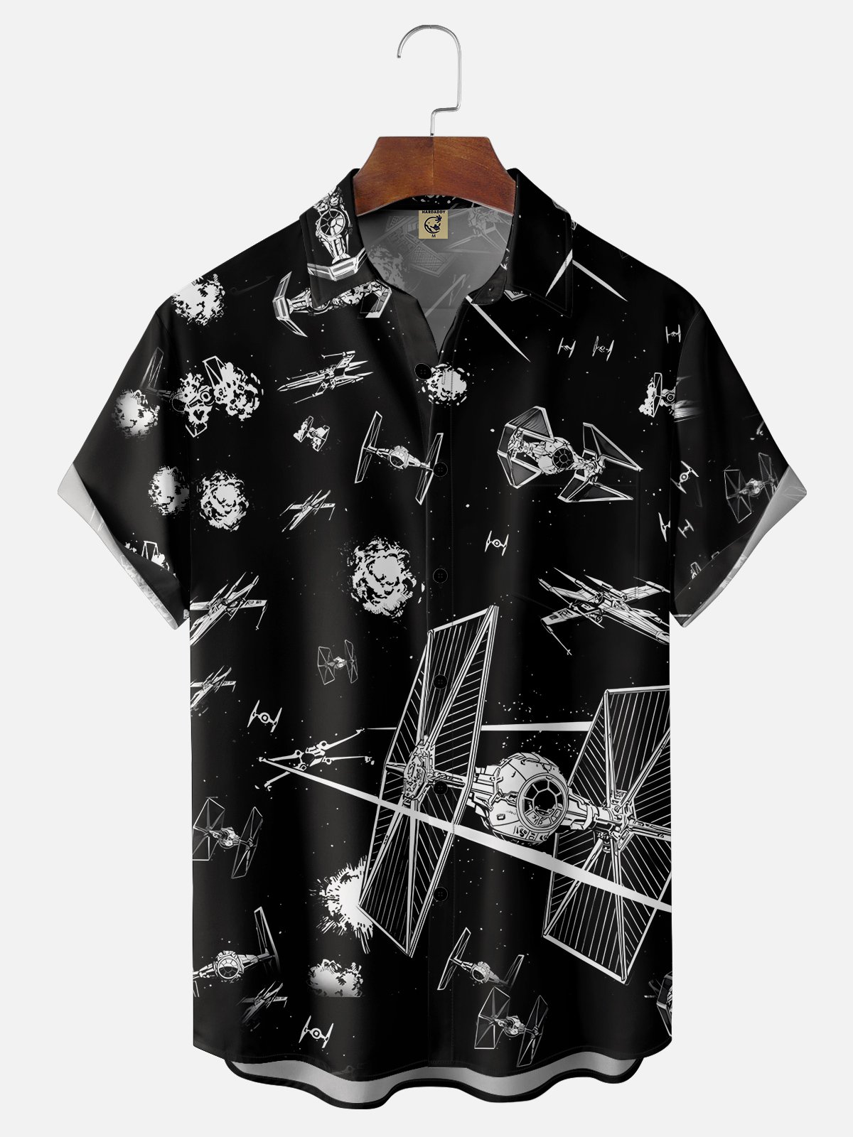 Moisture-wicking Spaceship Wars Chest Pocket Hawaiian Shirt